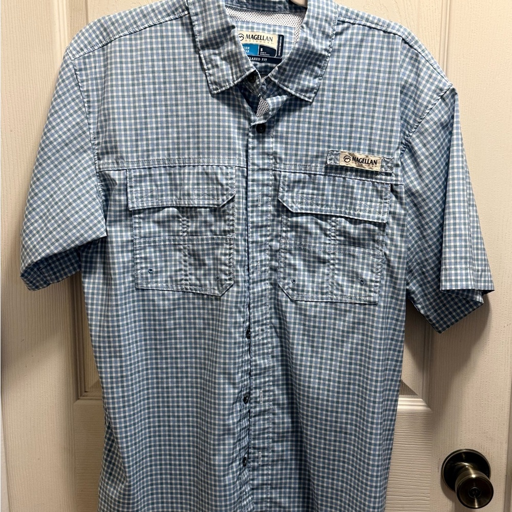 Magellan Outdoors Light Blue Plaid Men's Shirt